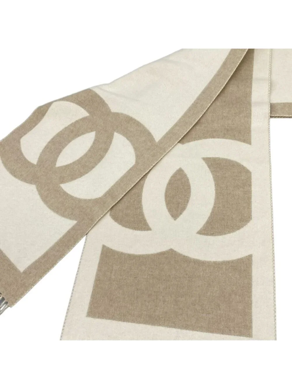 Chanel Scarf Beige Ivory CC Logo Cashmere